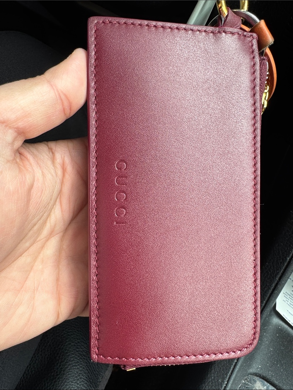 Gucci Burgundy Leather Key Card Case with Gold Hardware